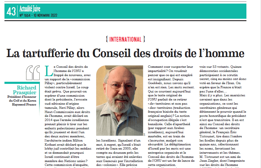 La tartufferie du Conseil des droits de l’homme. Par Richard Prasquier
