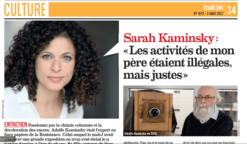 Sarah Kaminsky: «Les activités de mon père étaient illégales, mais justes»